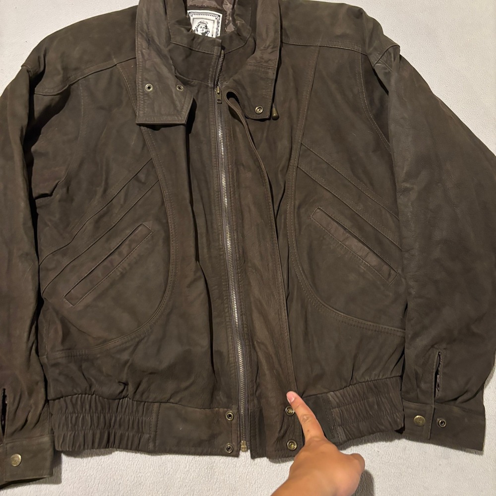 H.B. Leather Mens XL Brown Cowhide Nubuck Bomber Jacket Vintage Full Zip - Picture 2 of 8